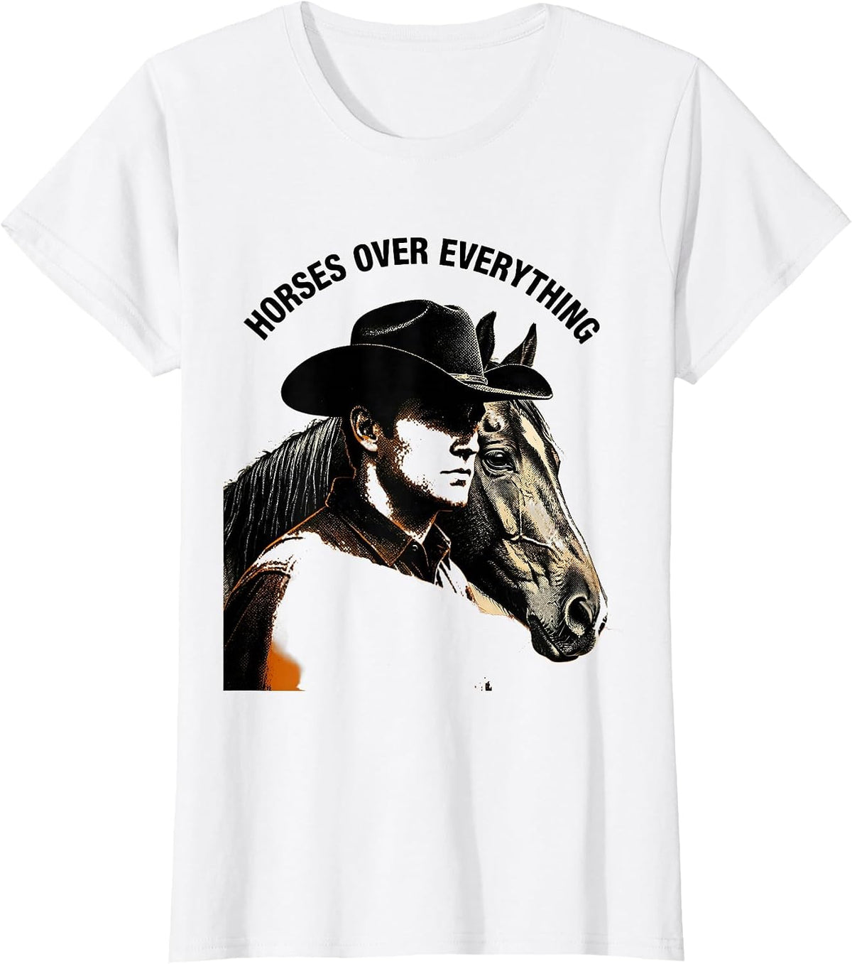 Horses Over Everything Cowboy Design T-Shirt - White