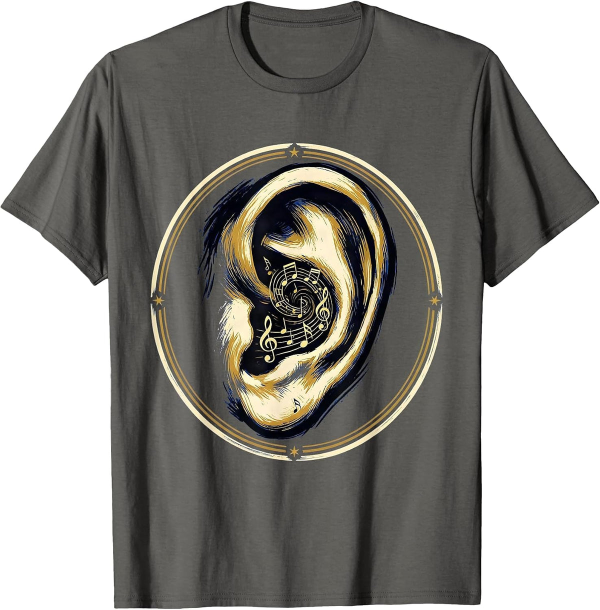 Men's Music Teacher Ear With Musical Notes Illustration T-Shirt - Asphalt Grey
