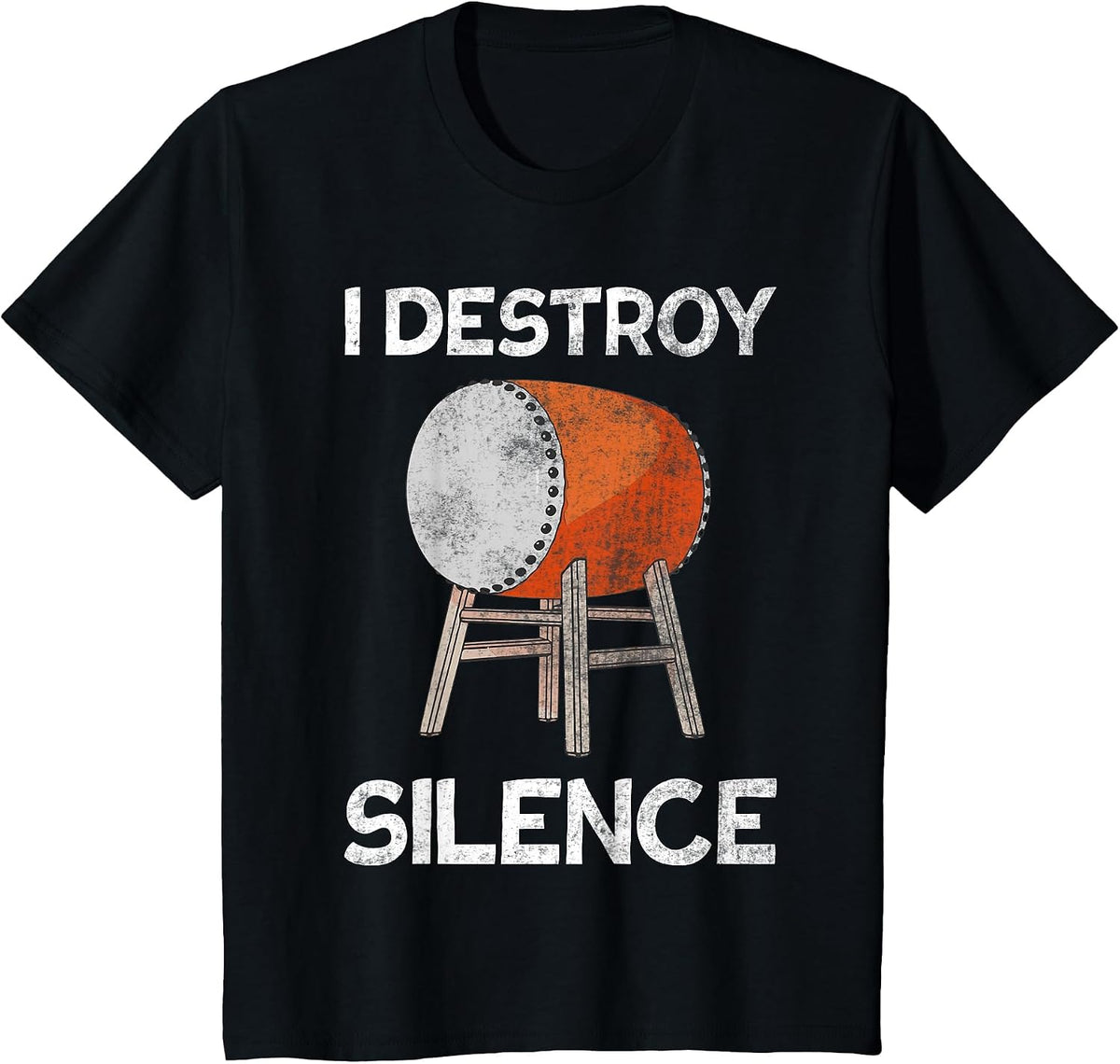 I Destroy Silence Taiko Mitsudomoe Retro Drummer T-Shirt - Black