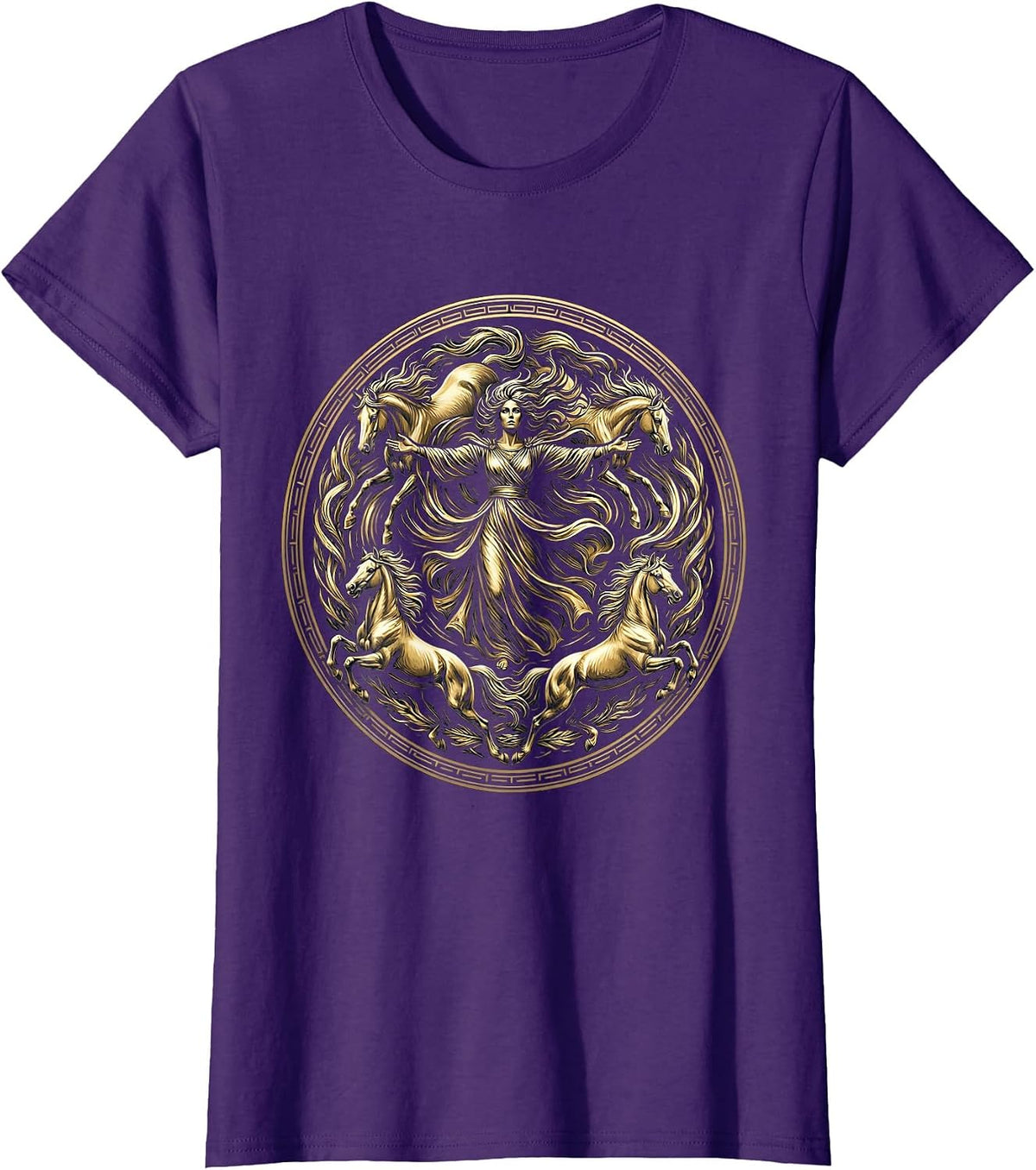Women's Wild & Free Spirit Woman with Running Horses T-Shirt - Purple