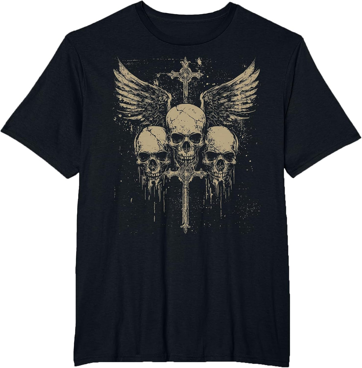Skull Cross Y2K Grunge Aesthetic Old Goth Skull Cross Gothic T-Shirt - Black