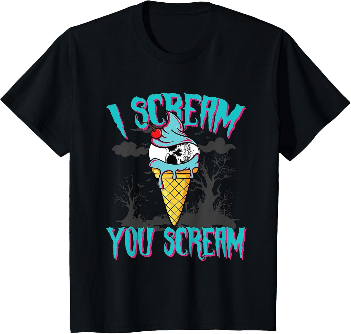 Scary Halloween Skull Ice Cream I Scream You Scream T-Shirt - Black