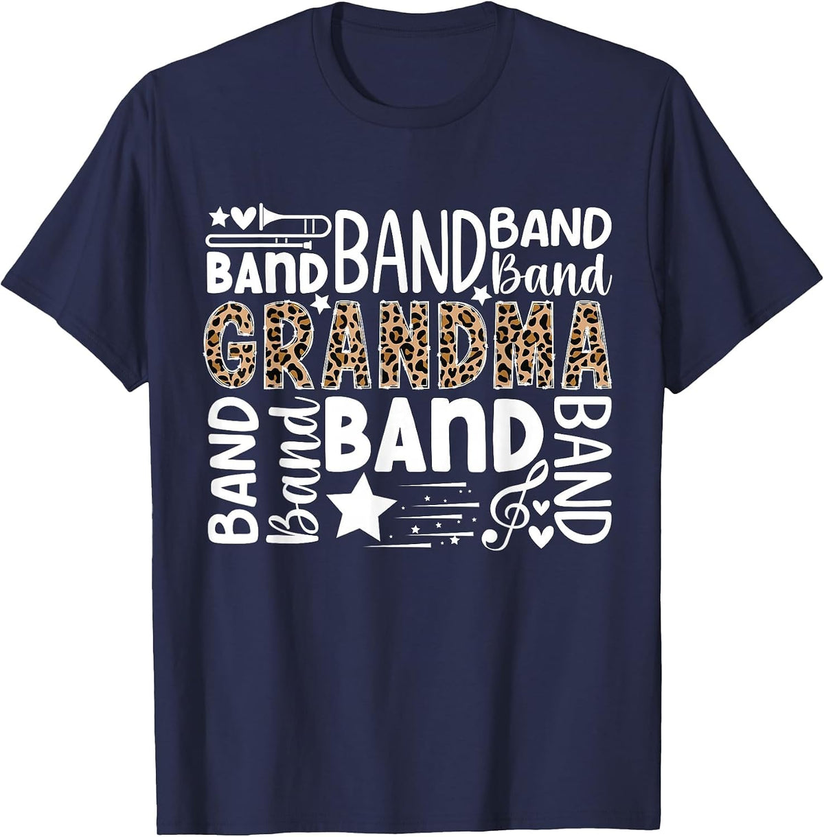 Band Grandma Leopard Marching Band Grandma T-Shirt - Navy Blue