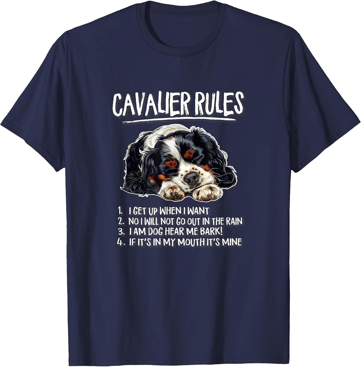 Nap Rules Tricolor Cavalier King Charles Spaniel Dog Lover T-Shirt - Navy Blue