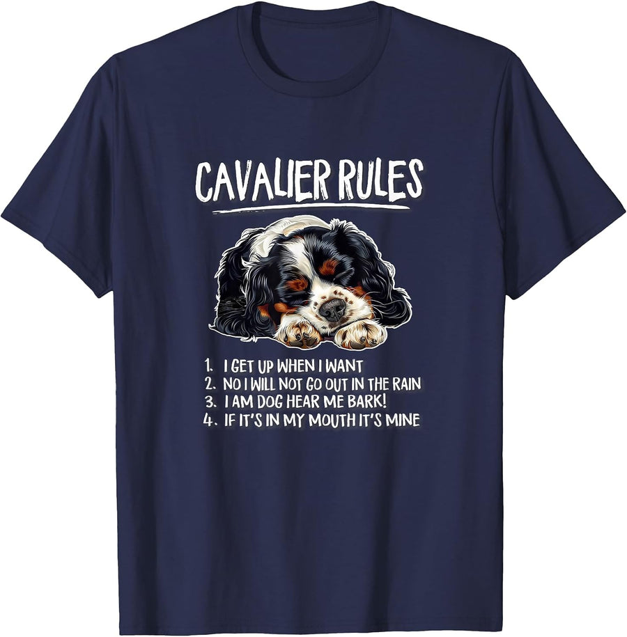 Nap Rules Tricolor Cavalier King Charles Spaniel Dog Lover T-Shirt - Navy Blue