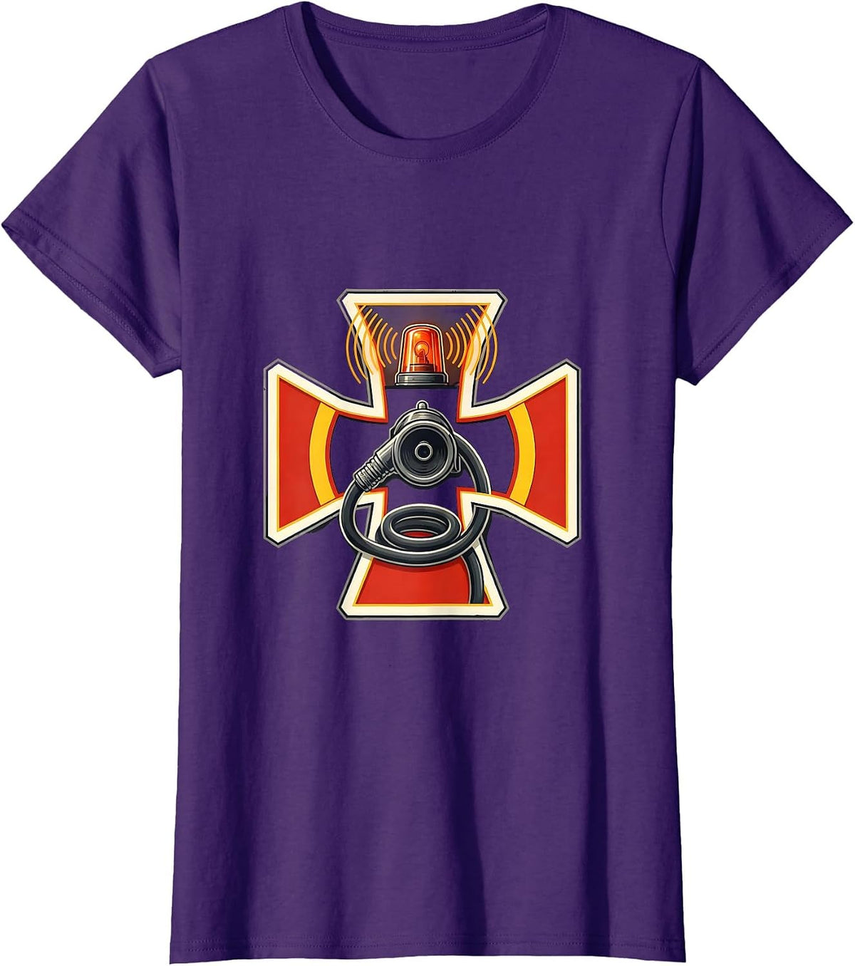 Women's Service Cross Firefighter Badge Humor Fire Truck T-Shirt - Purple