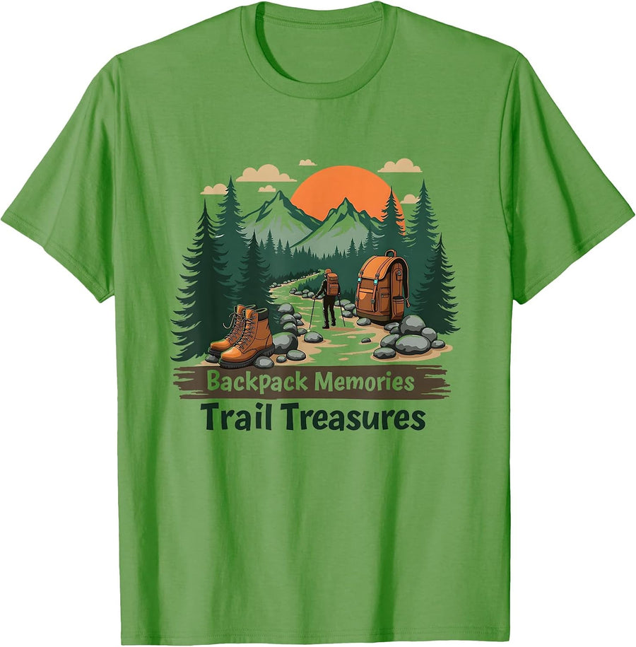 Backpack Memories Trail Treasures Hiking Design T-Shirt - Grass Green