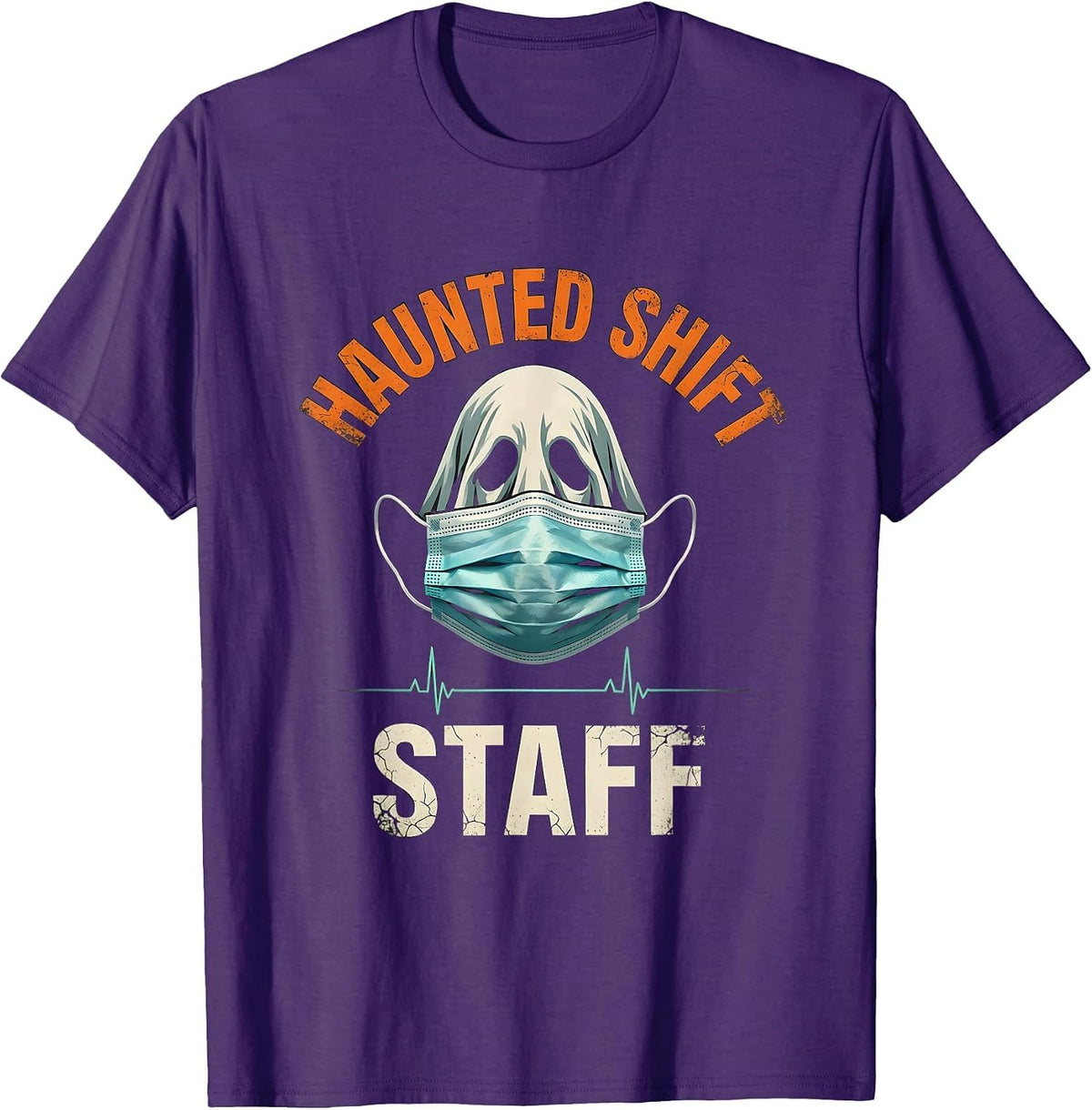 Haunted Shift Staff Distressed Halloween Nurse Humor T-Shirt - Purple