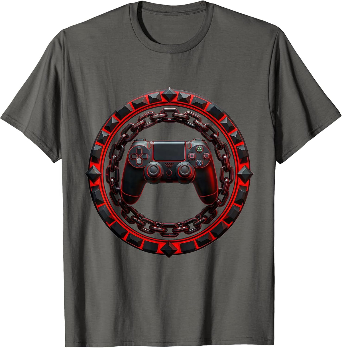 80s Game Controller Wrapped in Chains Graphic T-Shirt - Asphalt Grey