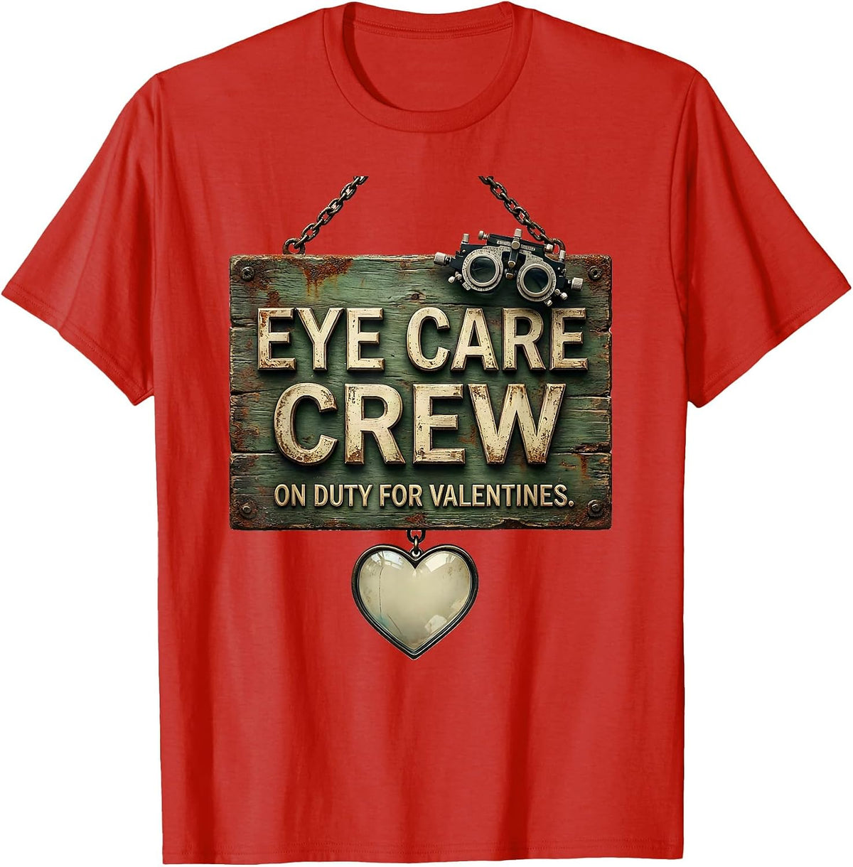 Men's Eye Care Crew On Duty For Valentines Vintage Optometrist T-Shirt - Red