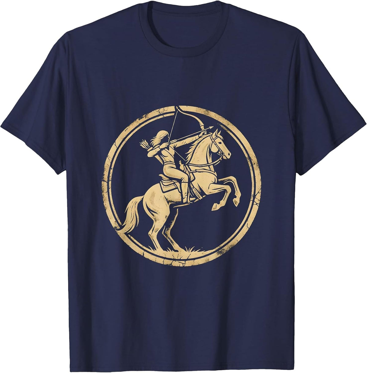 Fierce Archer on Horseback Illustration T-Shirt - Navy Blue