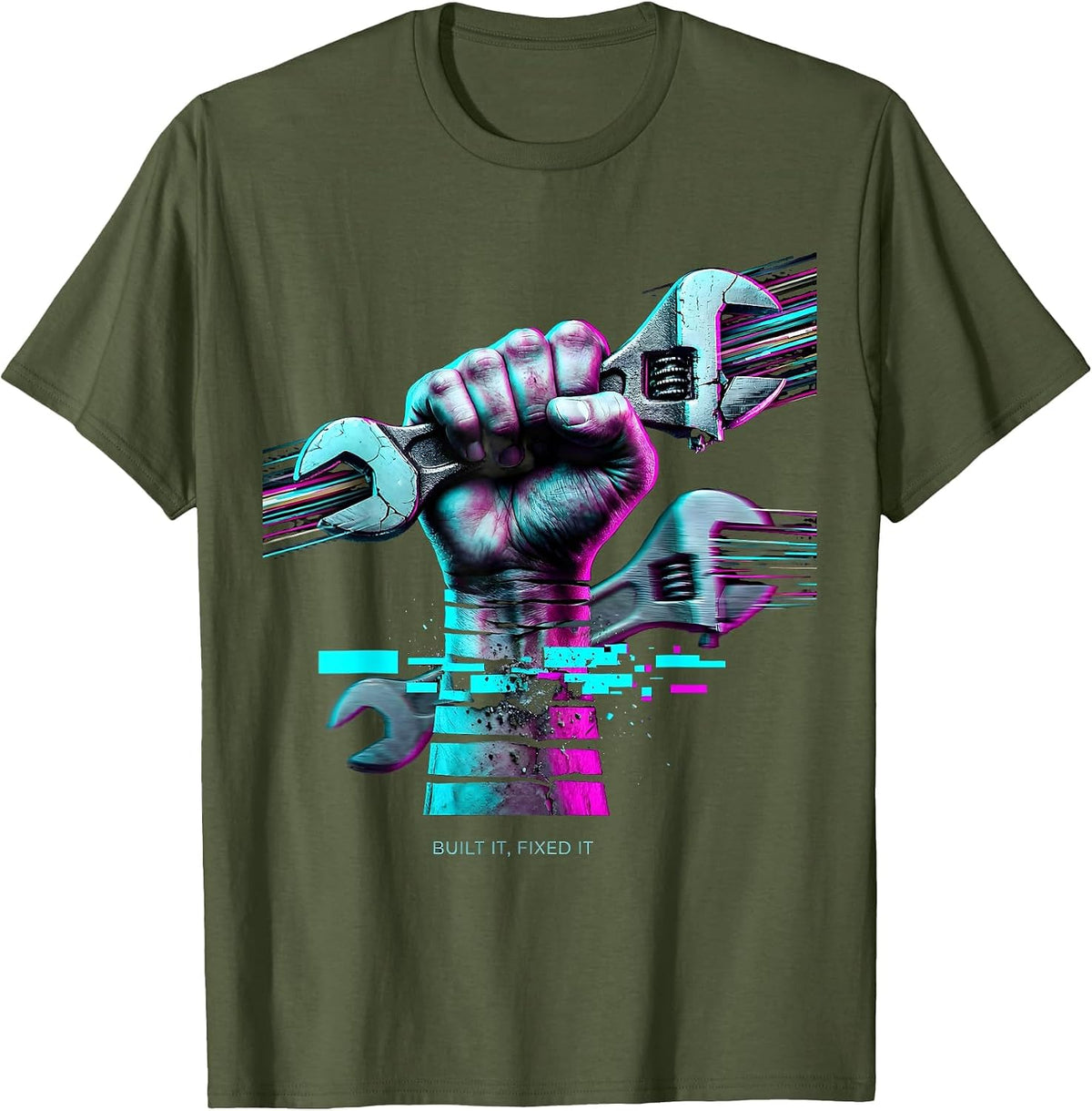 Men's Built It Fixed It Mechanic Graphic Design T-Shirt - Olive Green