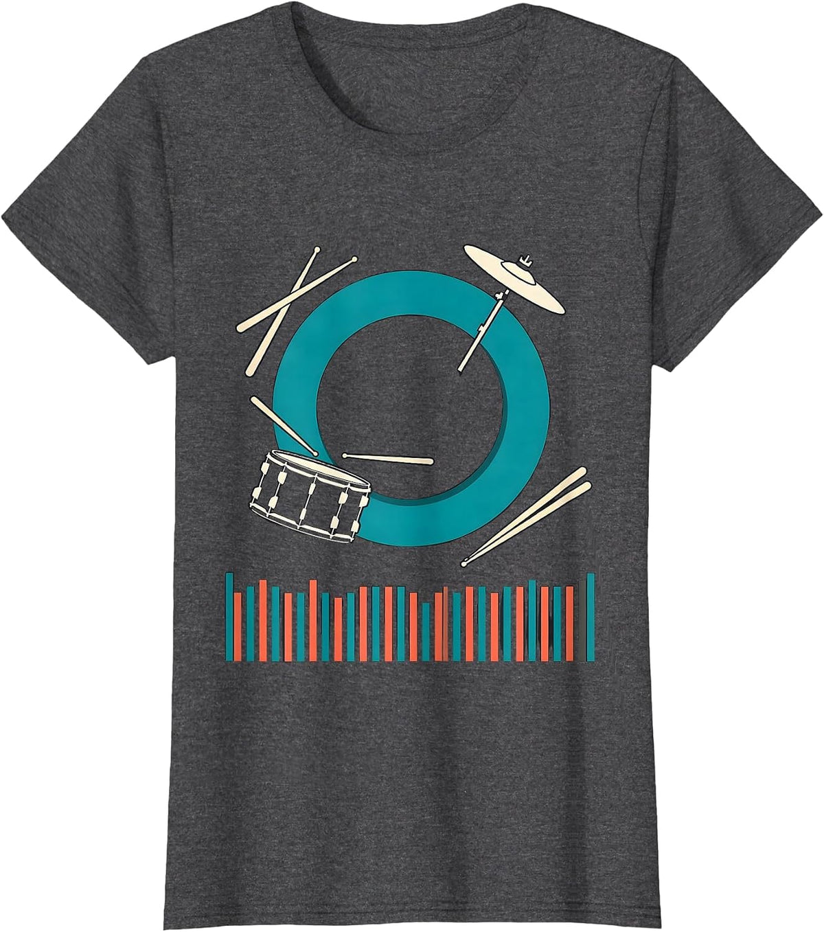 Women's Drum Kit Orbit Flat Vector Drummer Humor T-Shirt - Dark Heather Grey