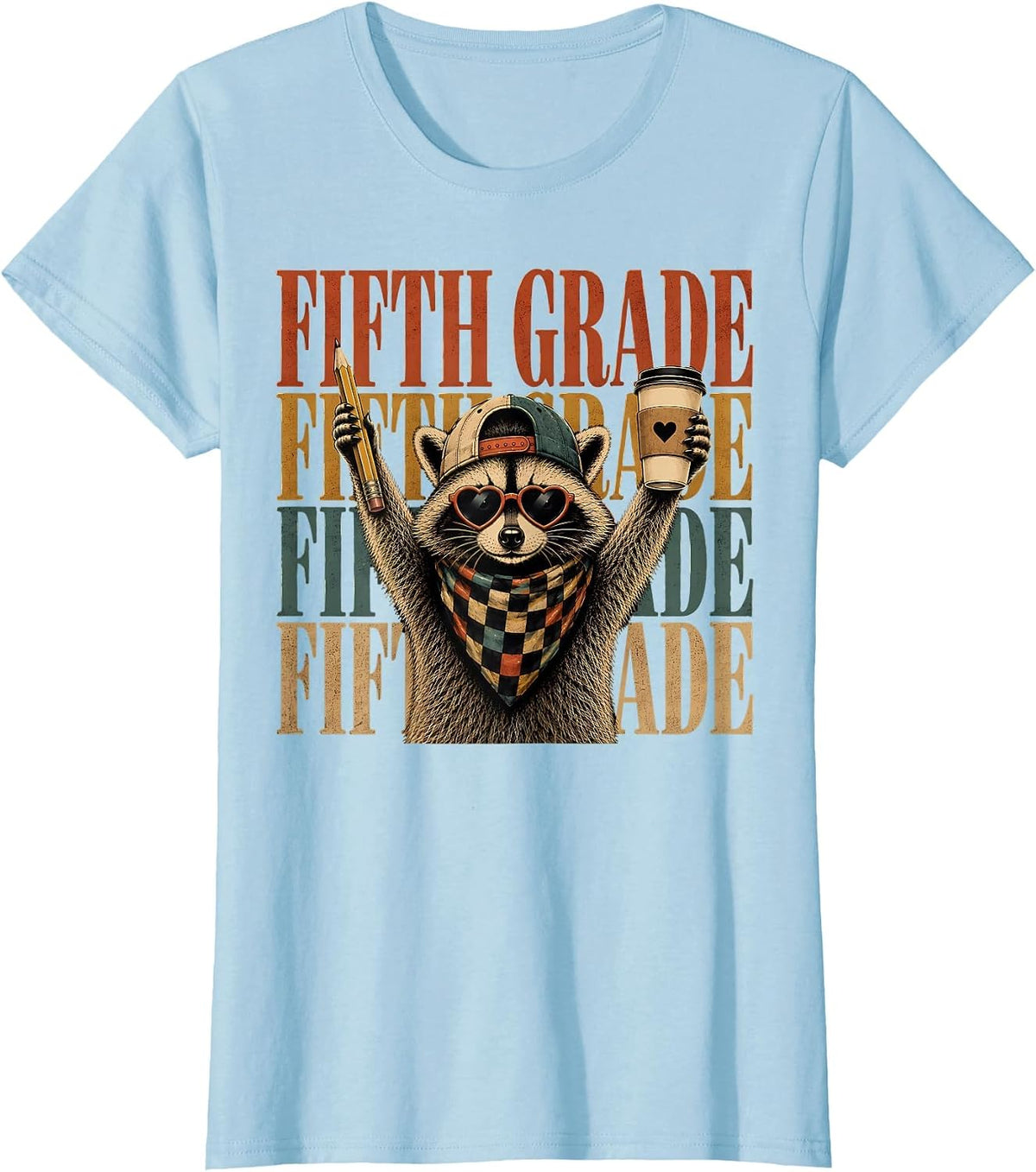 Fifth Grade Racoon Teacher Feral Raccoon Back to School T-Shirt - Baby Blue