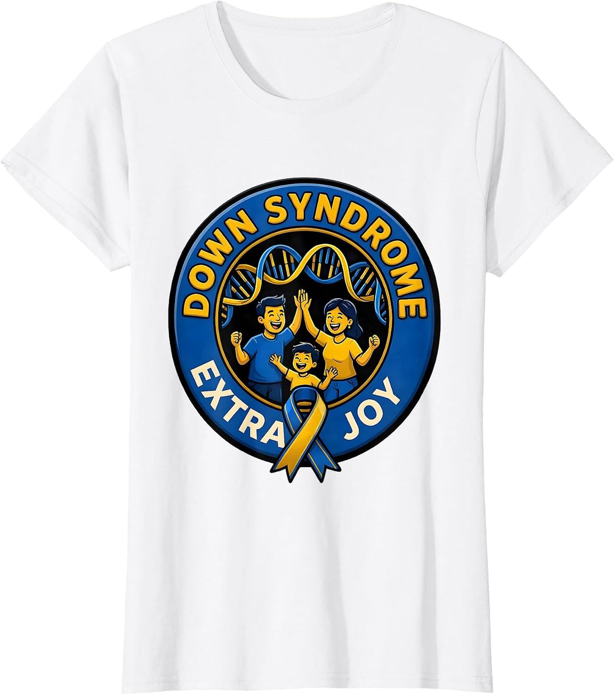 Down Syndrome Extra Joy Cartoon Family Support Awareness T-Shirt - White