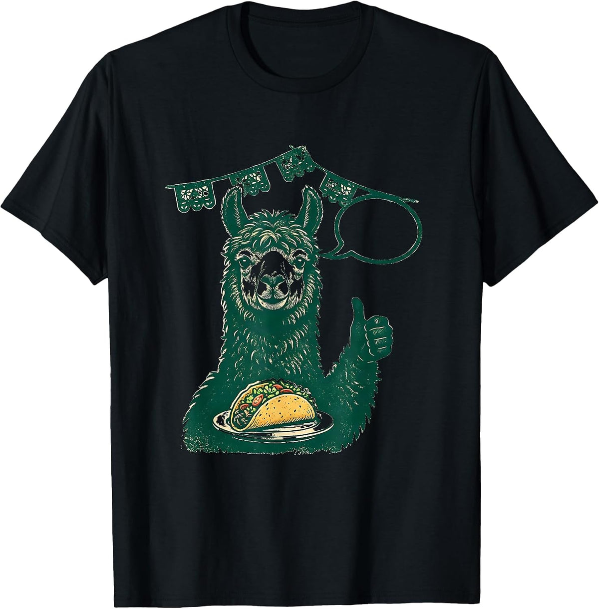 Men's Cheers Llama Thumbs Up Taco Party Humor T-Shirt - Black