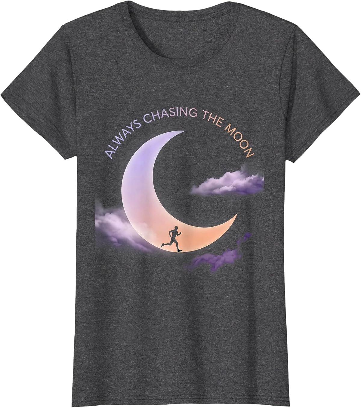Women's Always Chasing the Moon Celestial Design T-Shirt - Dark Heather Grey