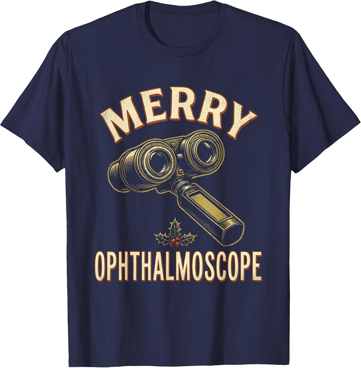 Men's Merry Ophthalmoscope Vintage Optometrist Eye Doctor Holiday T-Shirt - Navy Blue