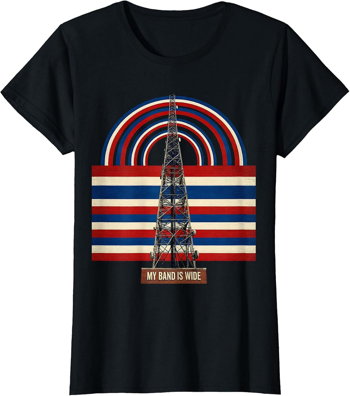 Women's My Band Is Wide Patriotic Ham Radio Operator Nerdy Humor T-Shirt - Black