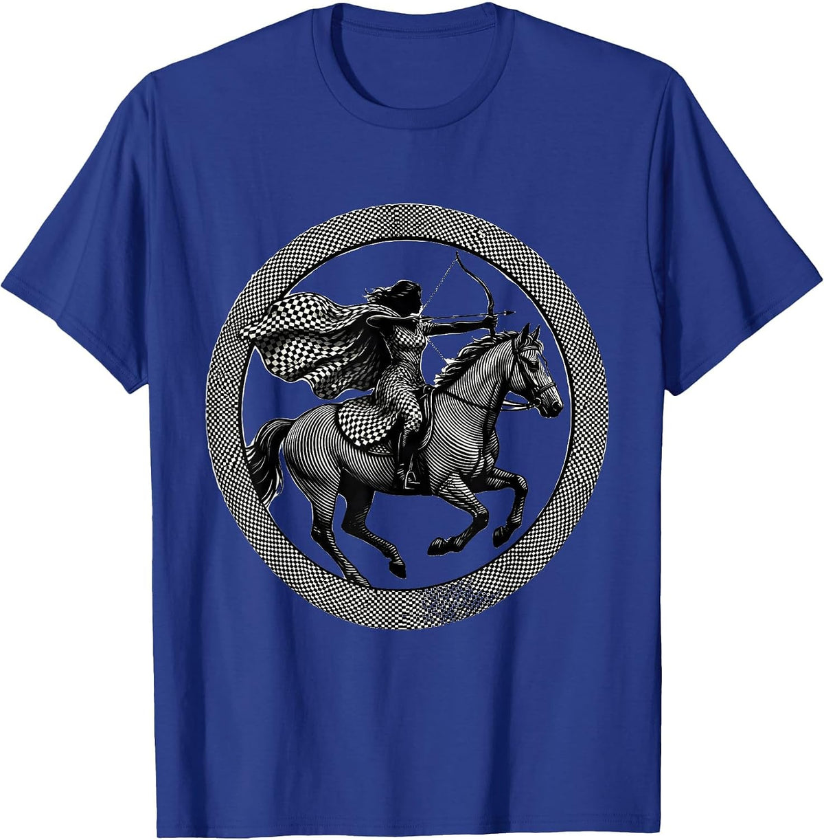 Checkered Cloak Archer on Horseback T-Shirt - Royal Blue