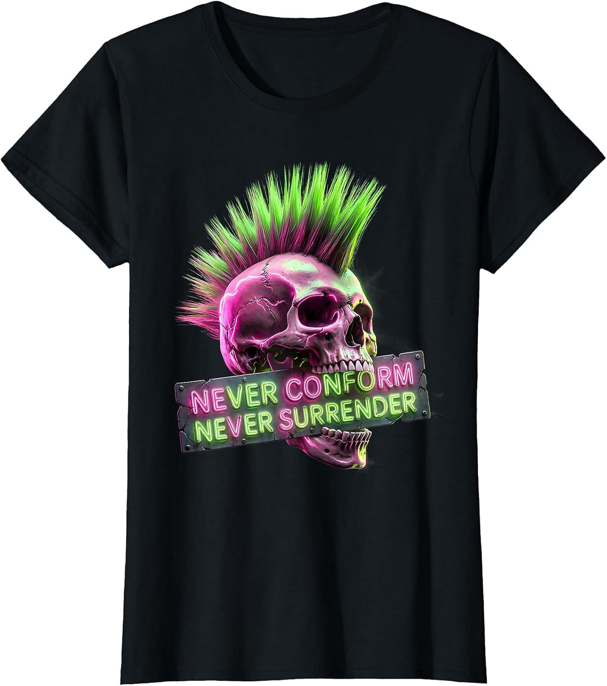 Never Conform Never Surrender Punk Design T-Shirt - Black