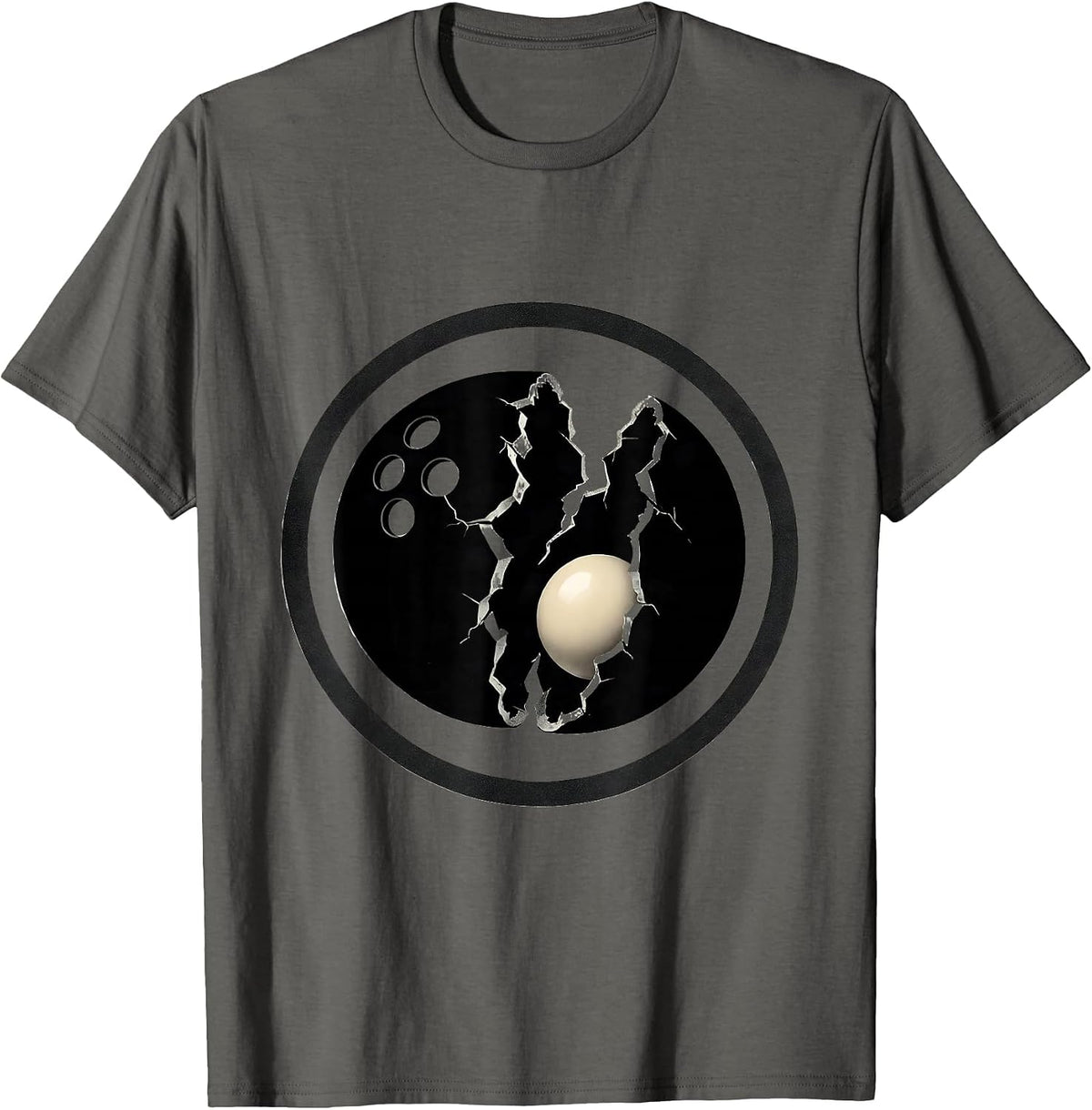 Bowling Ball Cracked Egg Funny Bowling Graphic T-Shirt - Asphalt Grey