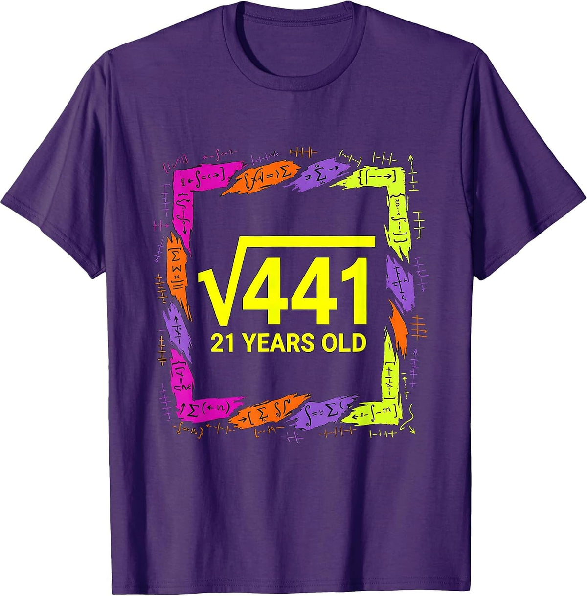 √441 21 YEARS OLD Colorful Math Birthday Humor Gift T-Shirt - Purple