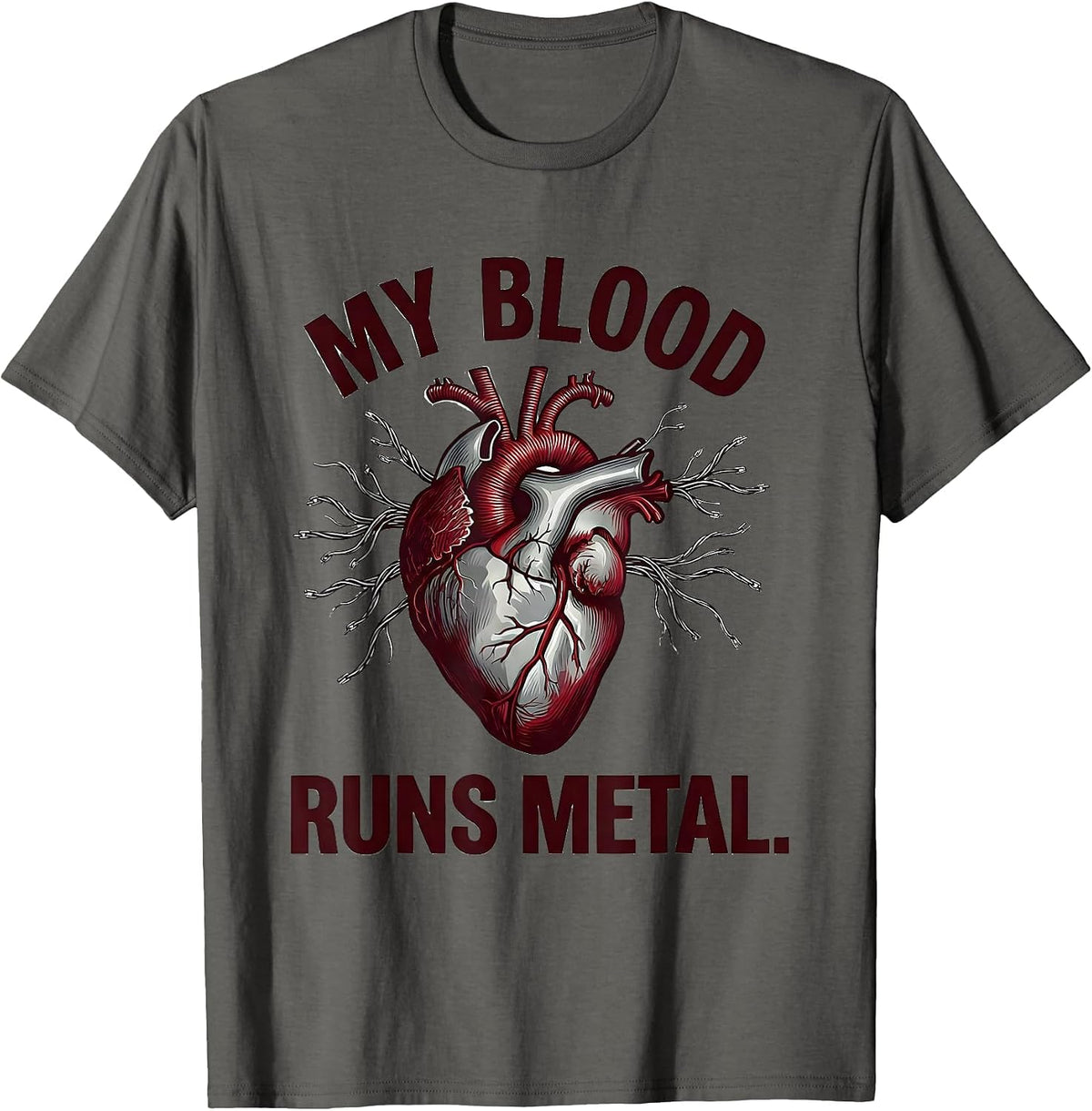 Men's My Blood Runs Metal Hardcore Music Fan Design T-Shirt - Asphalt Grey