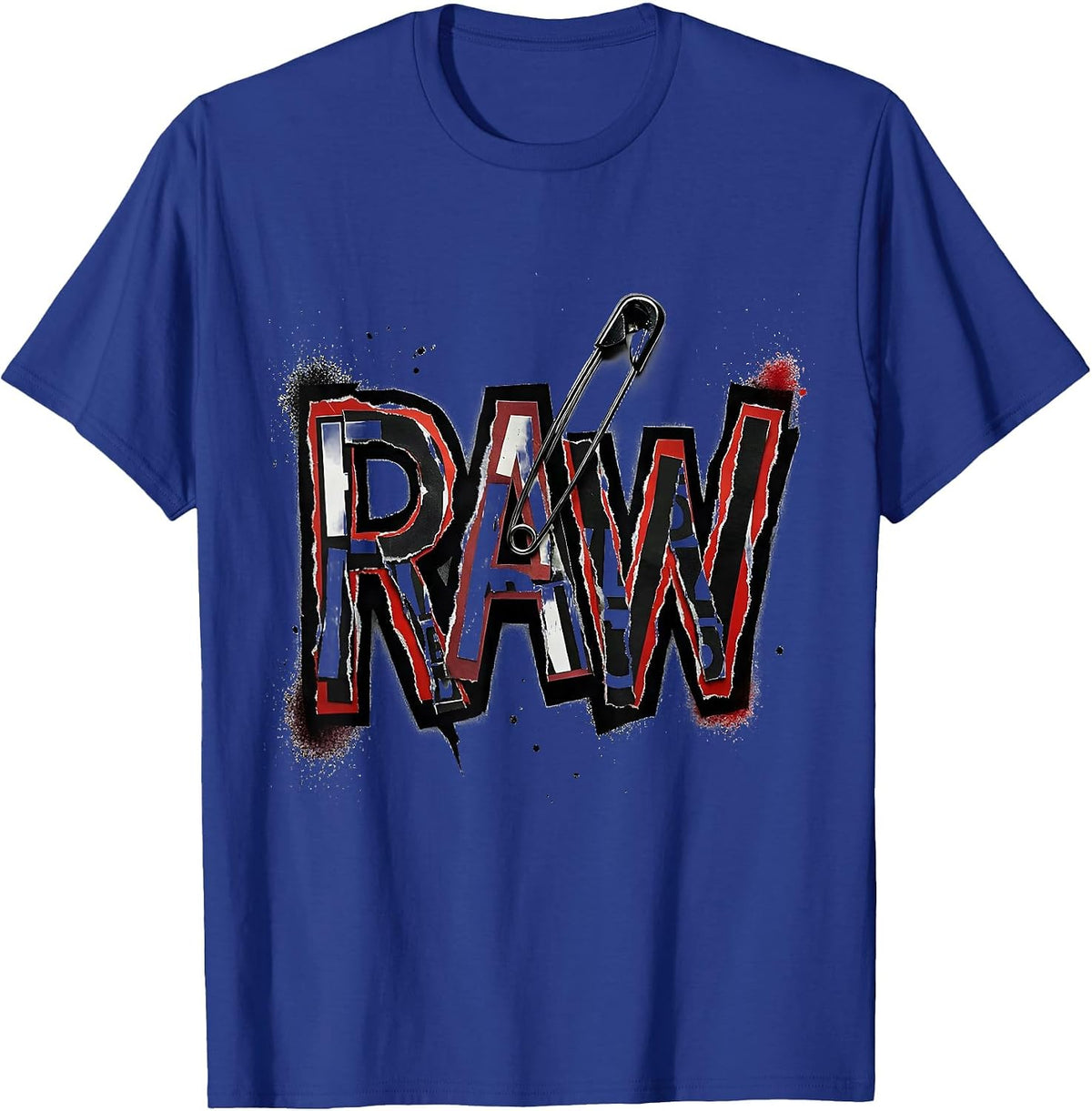 Men's RAW Punk Metal Graffiti Street-Art Style Graphic Humor T-Shirt - Royal Blue