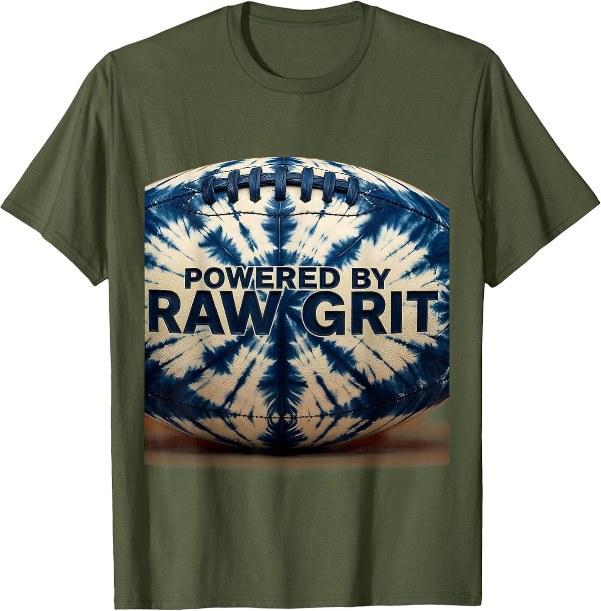 Powered by Raw Grit Rugby Graphic Design T-Shirt - Olive Green