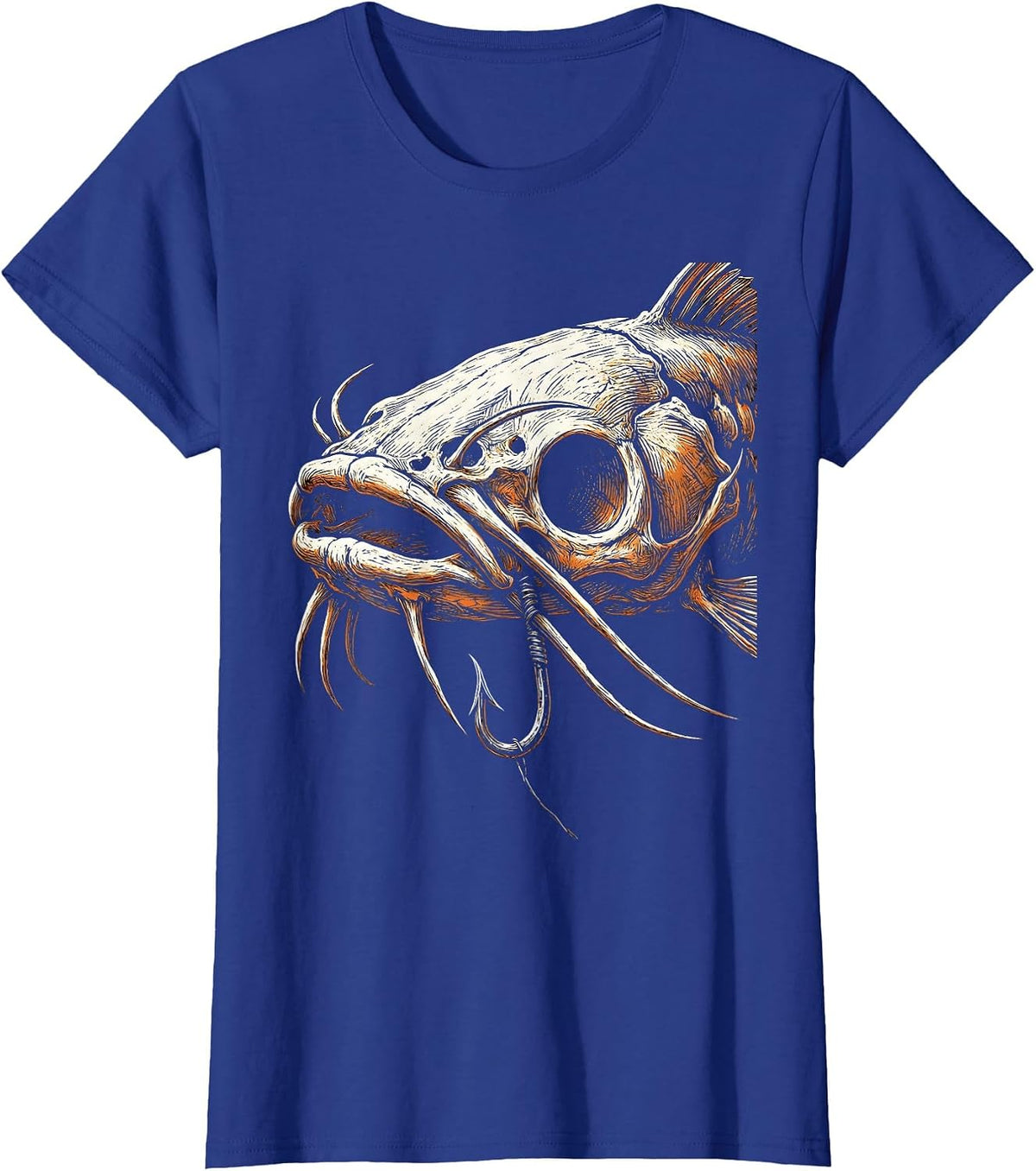 Women's Catfish Skull Hook Jaw Dark Fishing Graphic T-Shirt - Royal Blue