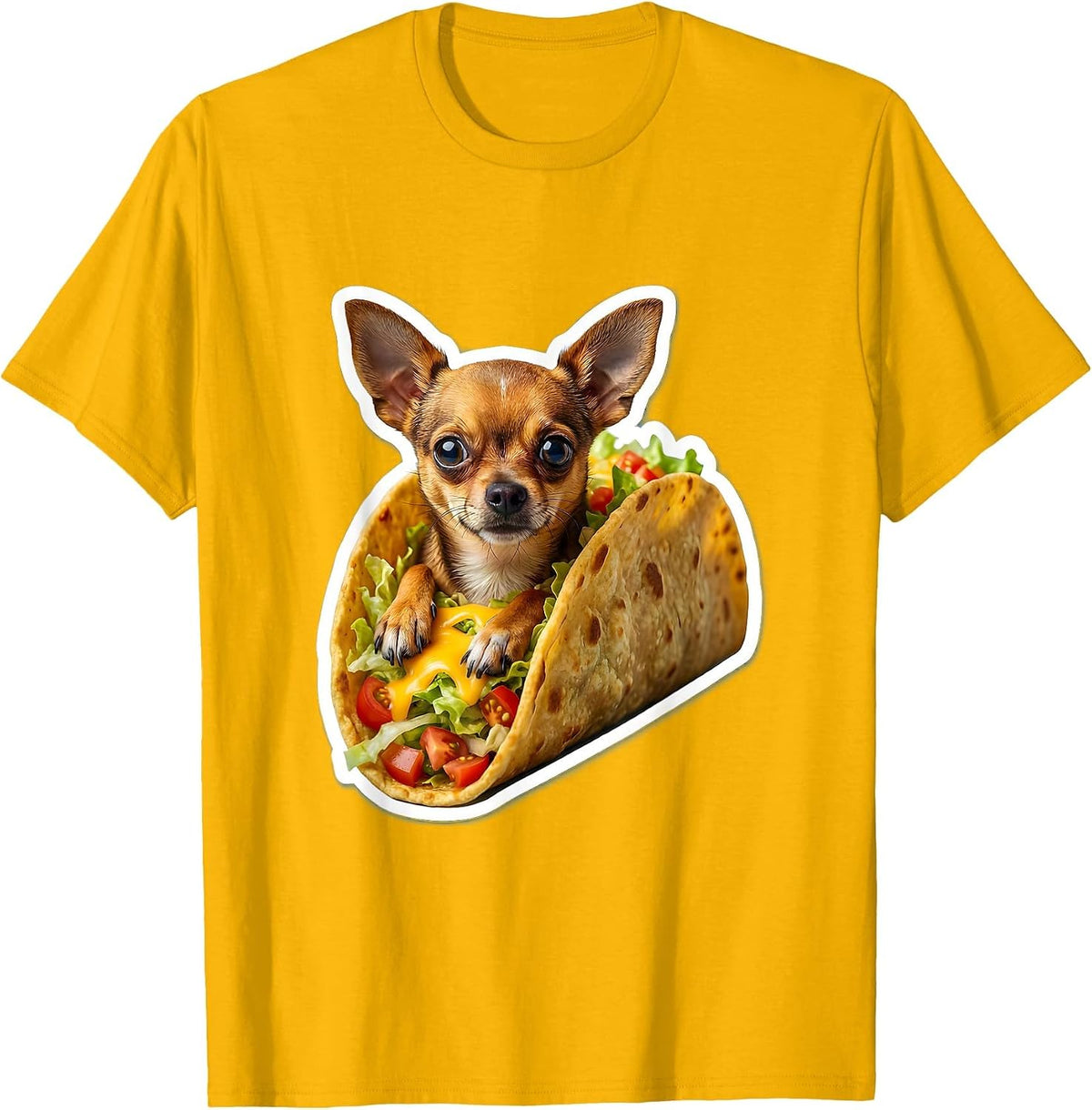 Men's Chihuahua Taco Funny Dog Lover Graphic T-Shirt - Golden Yellow