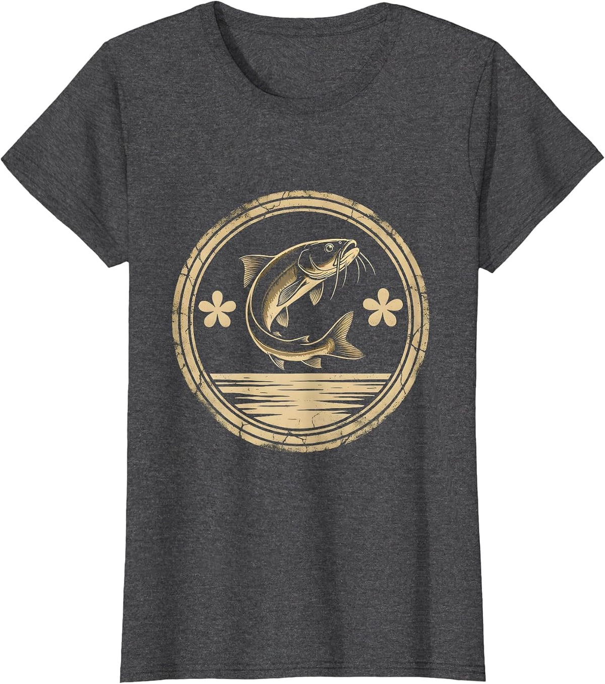 Women's Texas Catfish Leaping at Dusk Illustration T-Shirt - Dark Heather Grey