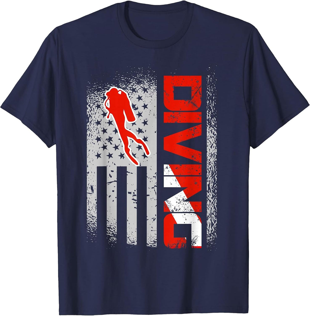 American Diver Down Flag US Flag Dive T-Shirt - Navy Blue