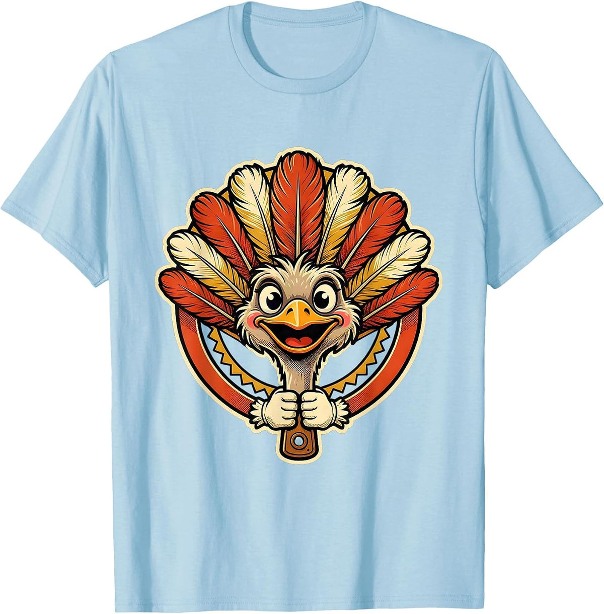 Men's Showgirl Era Ostrich Feather Fan Illustration T-Shirt - Baby Blue