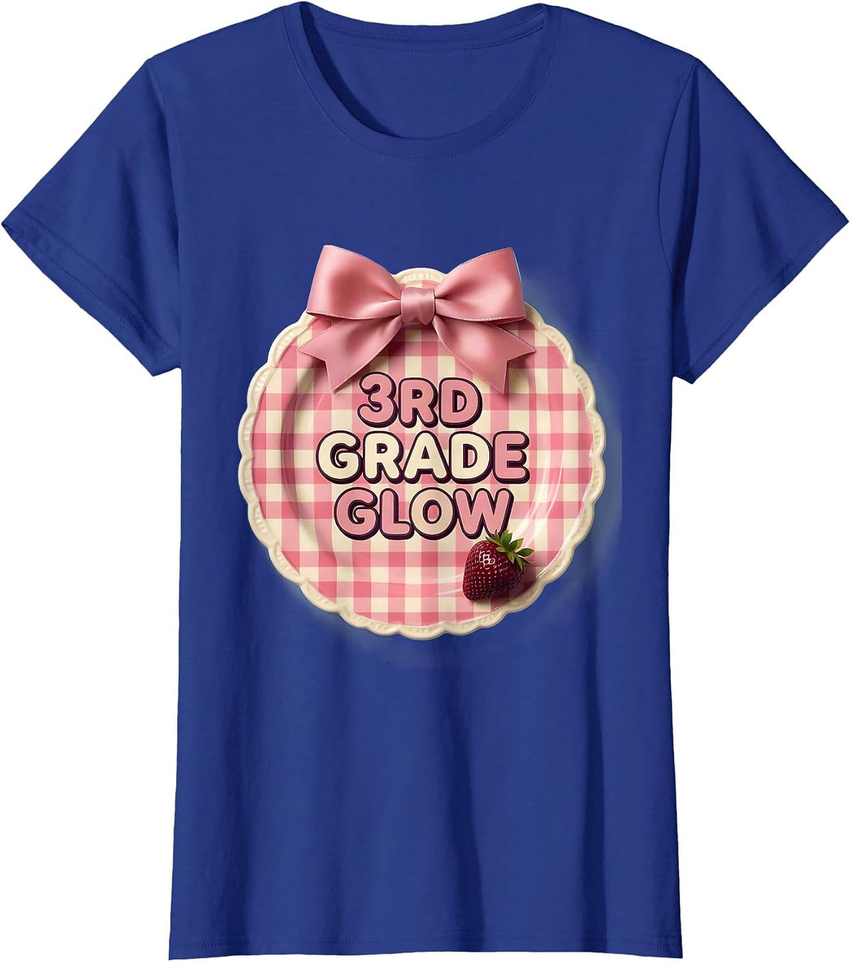 Women's 3rd Grade Glow Cute Gingham Back to School Girl First Day T-Shirt - Royal Blue