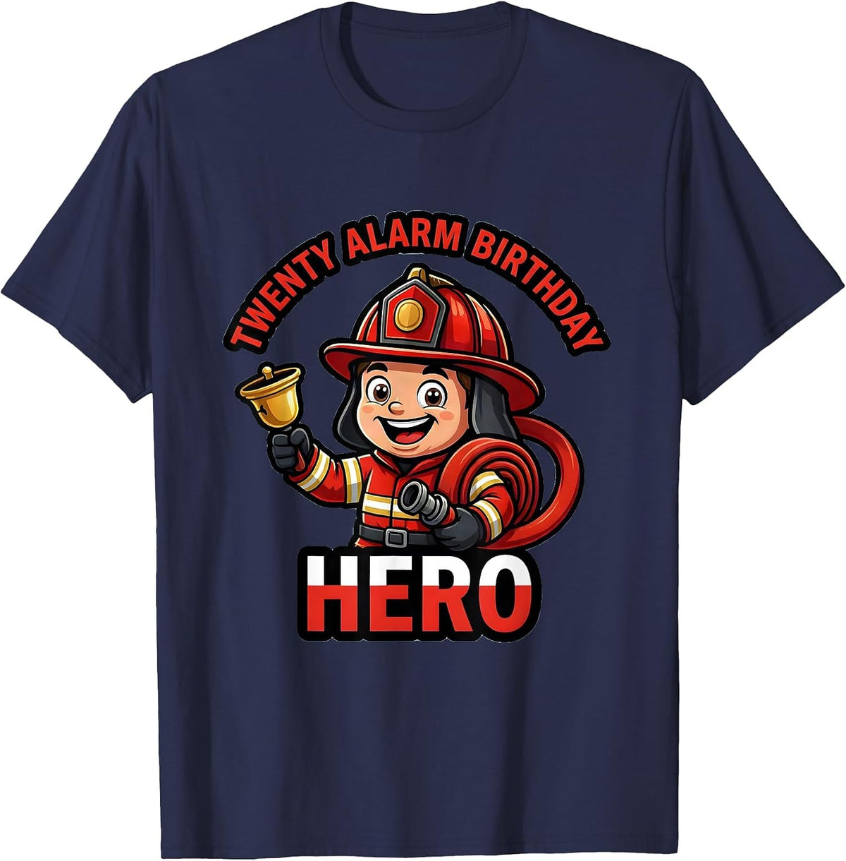 Twenty Alarm Birthday Hero Cute Toddler Firefighter Party T-Shirt - Navy Blue