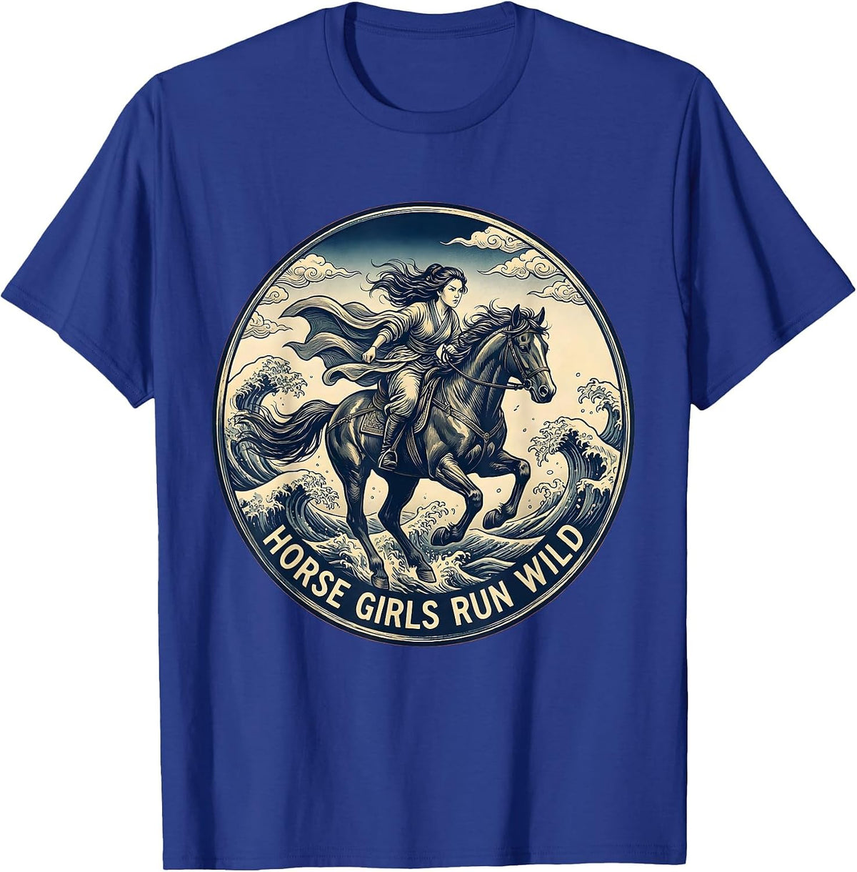 Horse Girls Run Wild Equestrian Design T-Shirt - Royal Blue