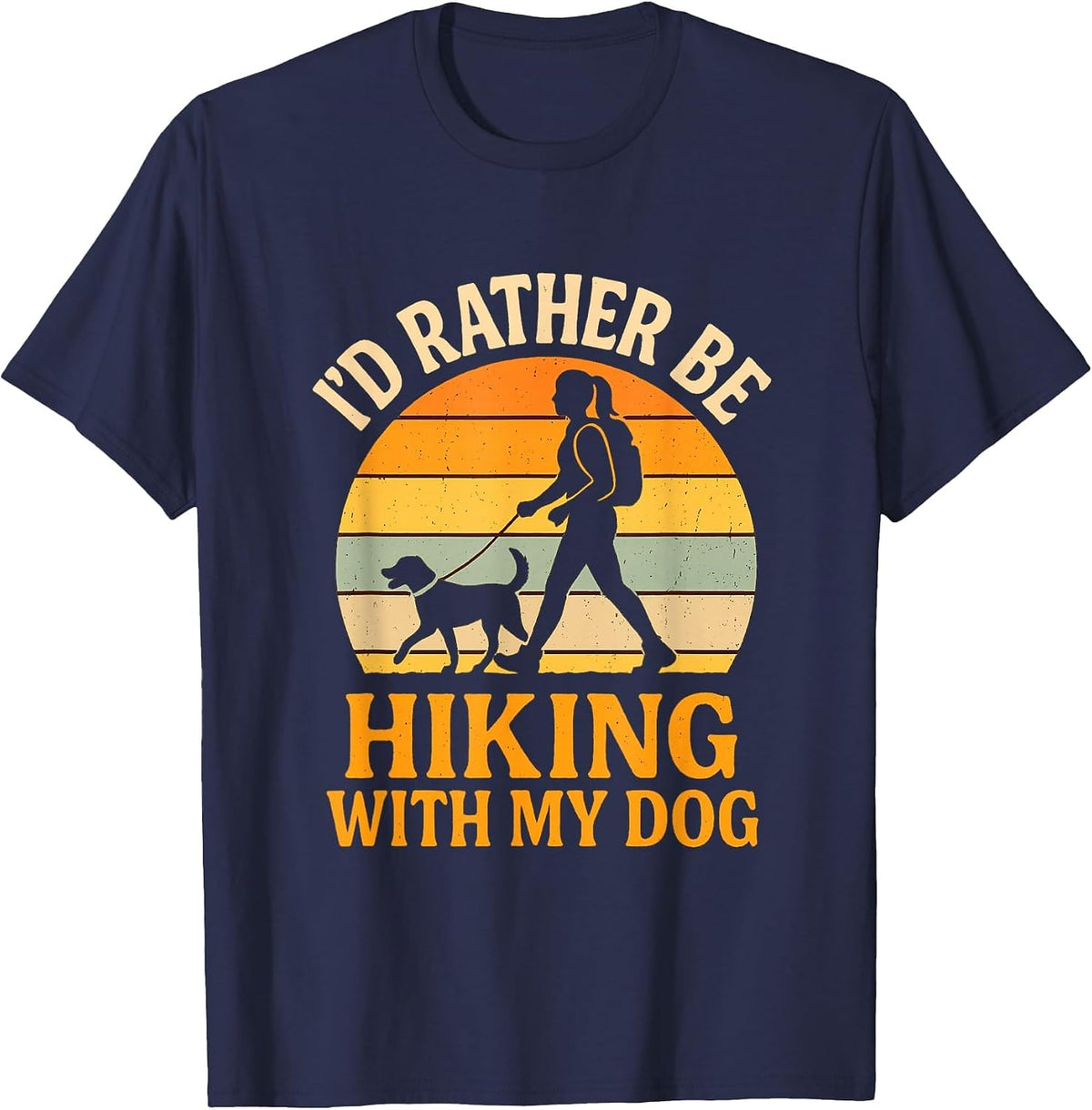 I'd Rather Be Hiking with My Dog Retro Outdoor Adventure T-Shirt - Navy Blue