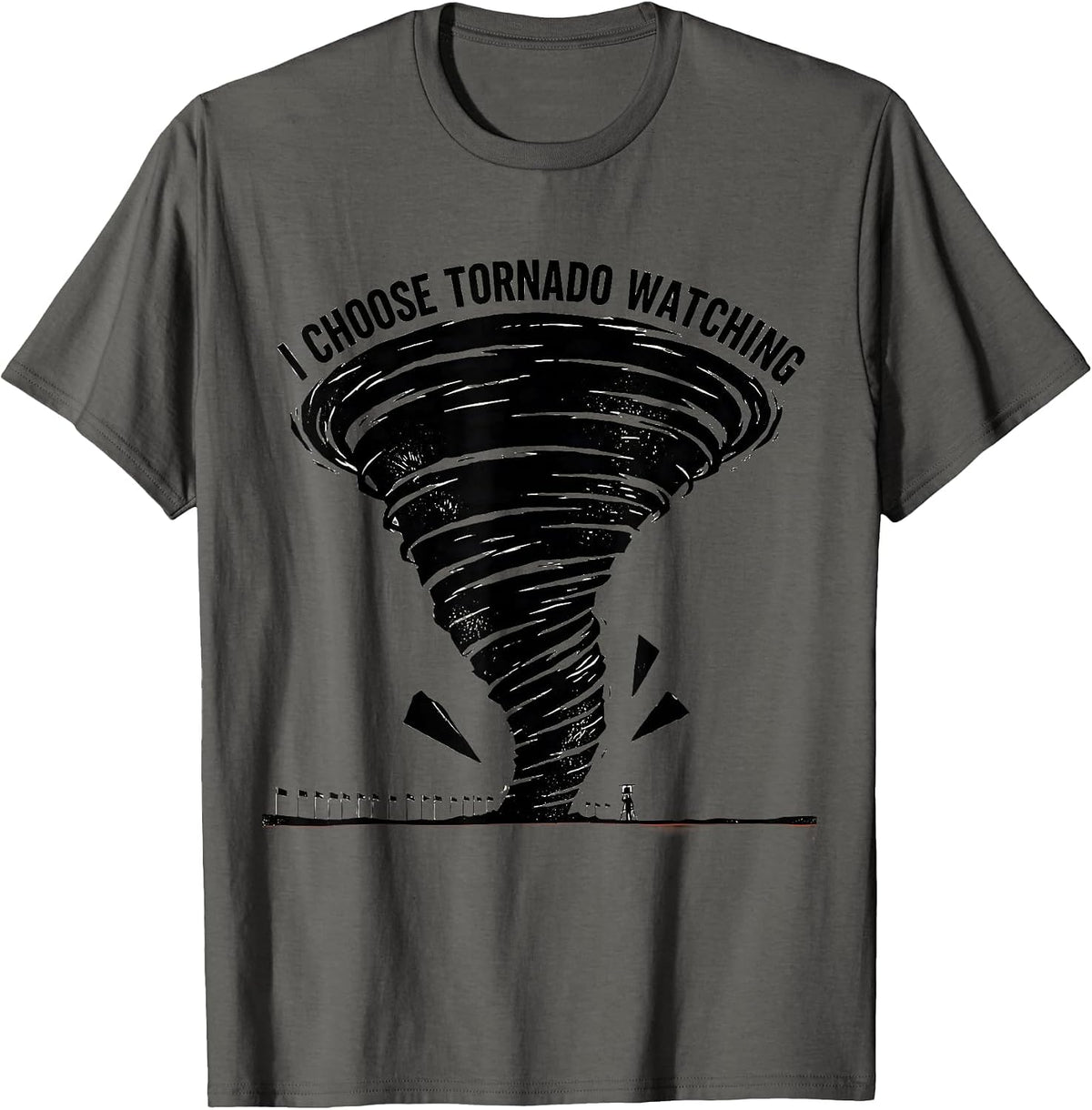 Men's I Choose Tornado Watching Linocut Storm Chaser Meteorology T-Shirt - Asphalt Grey
