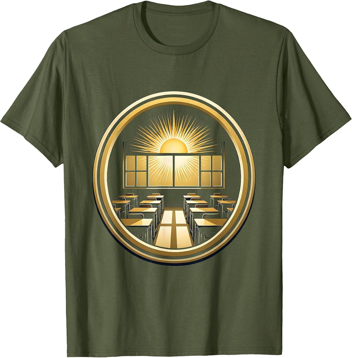 5th Grade Teacher Sunny Classroom Illustration T-Shirt - Olive Green