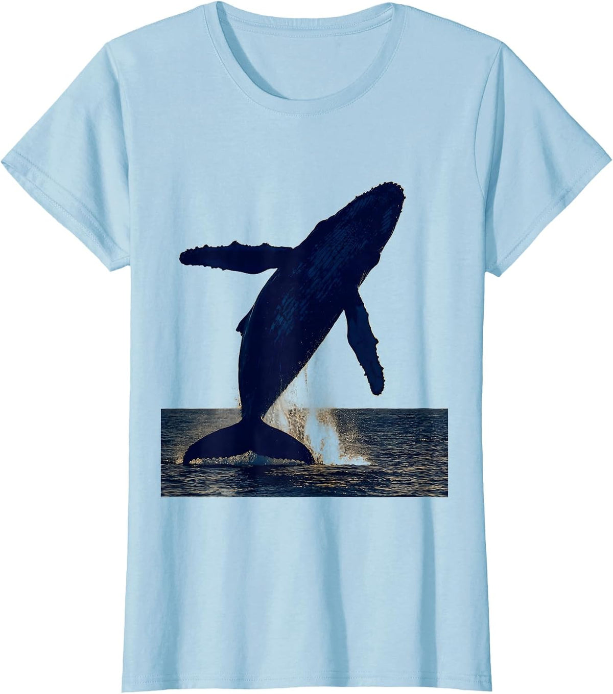 Cape Cod Humpback Whale Breaching at Sunset T-Shirt - Baby Blue