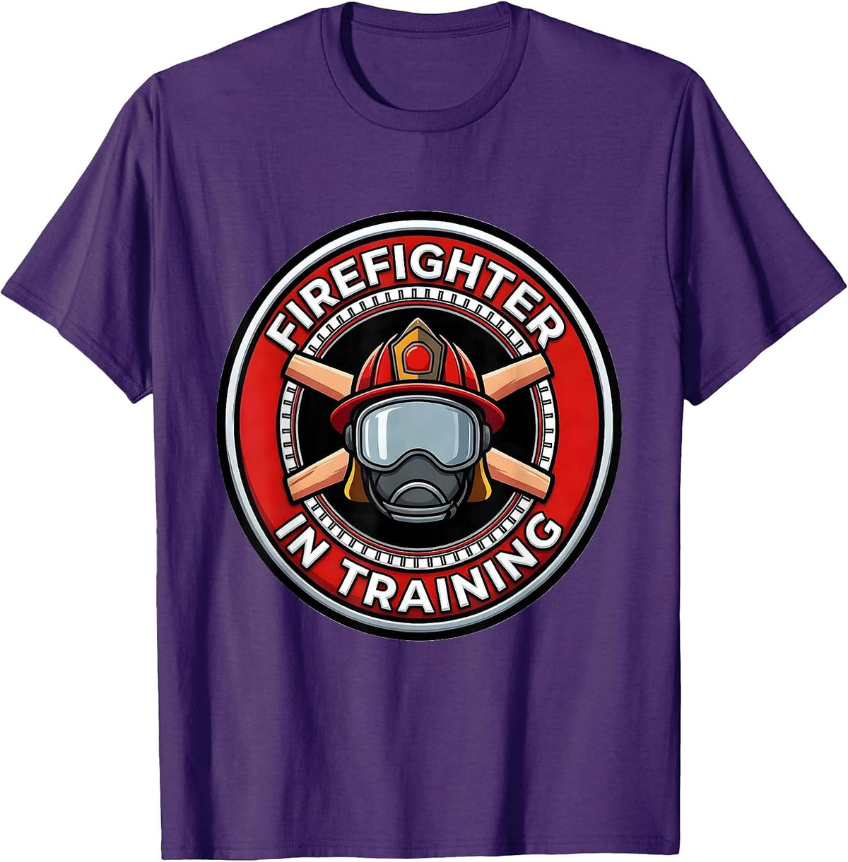 Men's Firefighter In Training Cartoon Toddler Boy Fire Truck T-Shirt - Purple