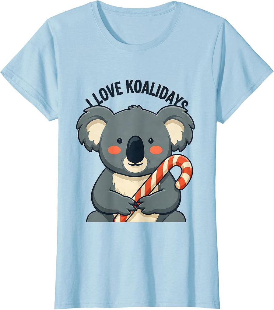 Women's I Love Koalidays Cute Koala Lover Holiday Novelty Christmas T-Shirt - Baby Blue