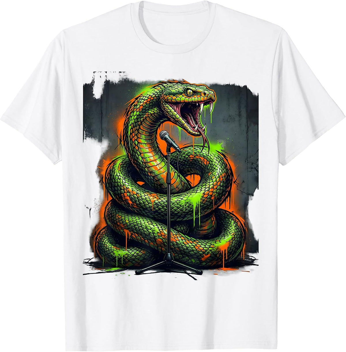Men's Snake Coiled Microphone Stand Rock Music Graphic T-Shirt - White