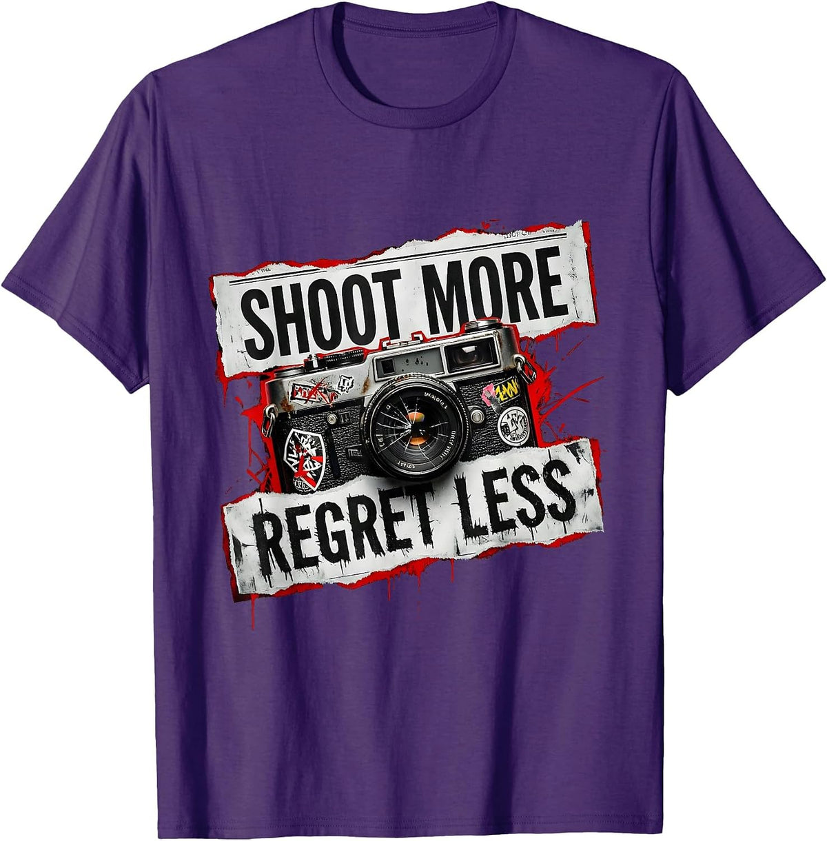 Shoot More Regret Less Photography Design T-Shirt - Purple