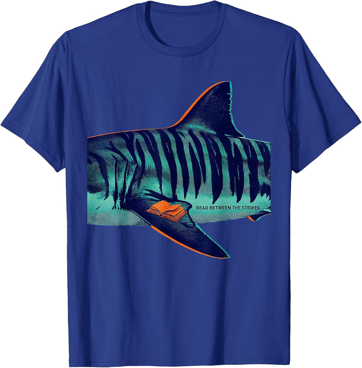 Men's Read Between The Stripes Funny Shark Lover Marine Biology T-Shirt - Royal Blue