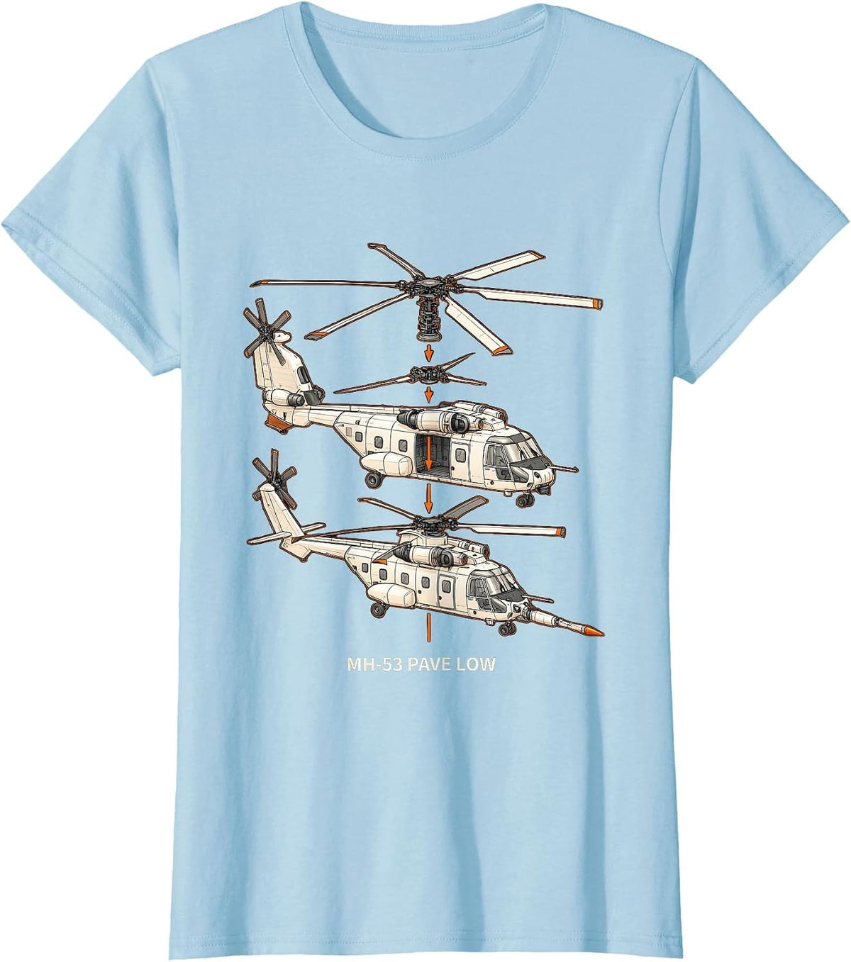 MH-53 Pave Low Military Helicopter Veteran Tribute Pilot T-Shirt - Baby Blue