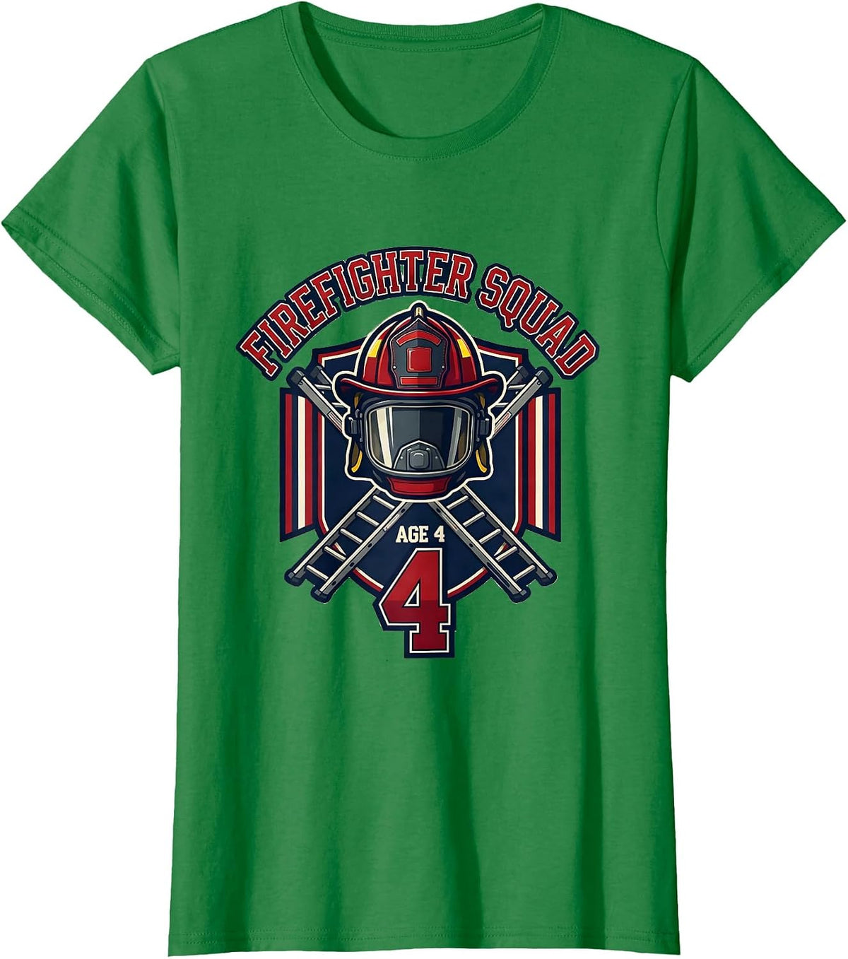 Women's Firefighter Squad Age 4 Toddler Fire Truck Birthday Party T-Shirt - Kelly Green