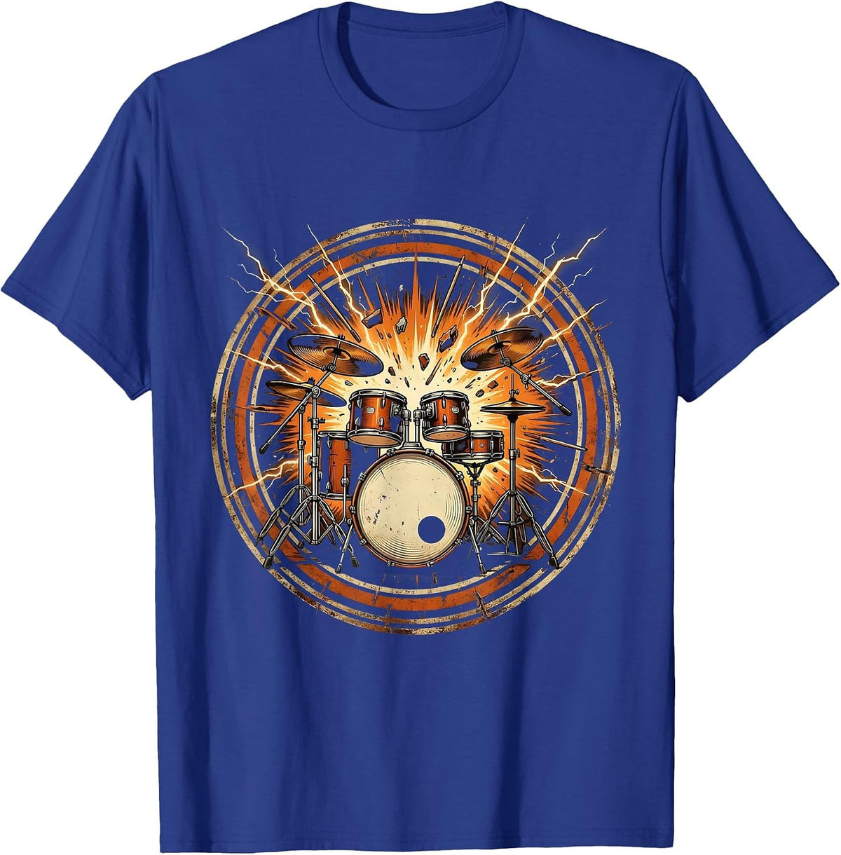Exploding Drum Kit Lightning Bolt Rock Graphic T-Shirt - Royal Blue